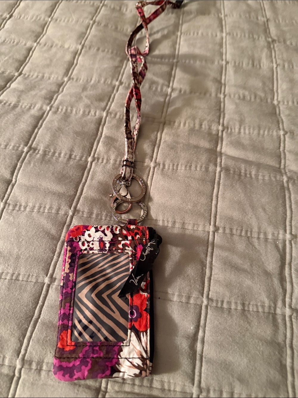 Vera Bradley Purple and Red Floral ID Lanyard with Key Rings